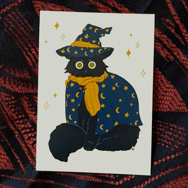 Spooky wizard cat mini prints | Original spooky Halloween Art | 5x7 Glossy Unframed Print