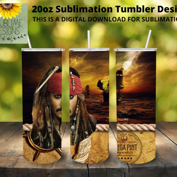 Mega Pint Pirate Depp 300 DPI, 20oz Skinny Tumbler Design, Straight Tumbler, Sublimation Tumbler Wrap, Digital Download