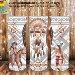 Native Warrior 20oz Skinny Tumbler Design, Straight Tumbler, Sublimation Tumbler Wrap, Digital Download, Resizable