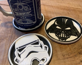 Star Wars Coaster. 3D Printed. Storm Trooper. Clone Trooper. Darth Vader.