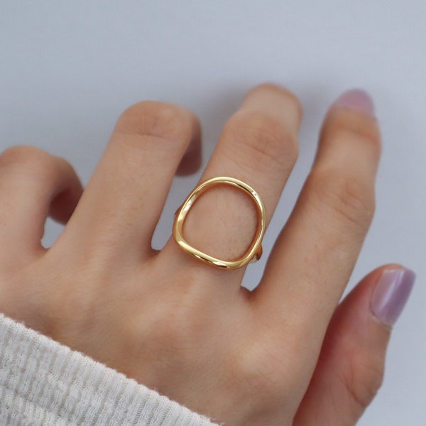 18K Gold Large Circle Ring, Open circle Ring, Eternity Ring, WaterProof Tarnish rings , Gold Plated Stainless Steel Rings, minimalist ring