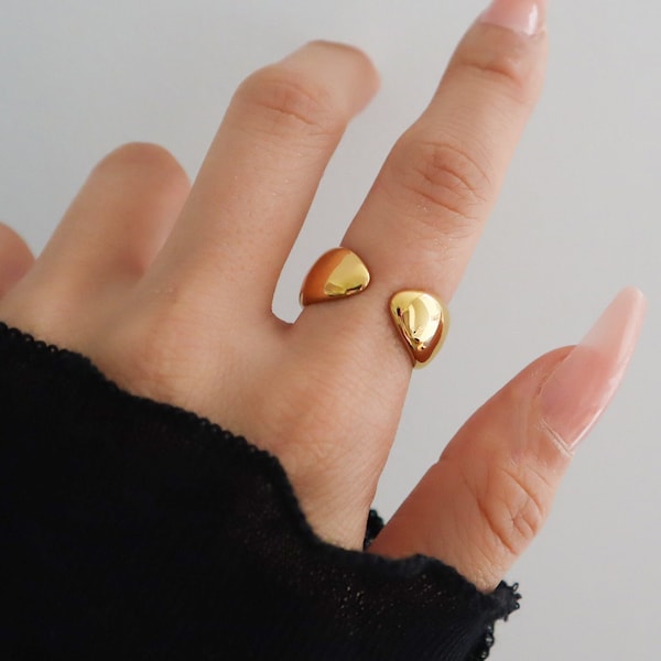 18K Gold Open Dome Ring, Gold Chunky Cuff Ring, Wrap Ring, WaterProof Tarnish rings , Gold Plated Stainless Steel Rings