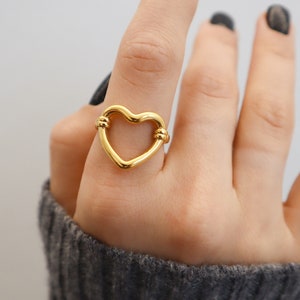 18K Gold Heart Ring, Gold Chunky Ring, WaterProof Tarnish rings , Gold Plated Stainless Steel Rings, Gift for her