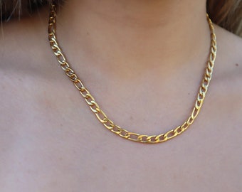 Collier Figaro en or 18 carats 5 mm, chaîne résistante à l'eau et à la ternissure, gros collier, collier pour homme, collier tendance