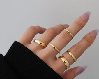 18K Gold Band Stacking Rings, 1.6mm 2mm 3mm 4mm 5mm Simple Gold Ring, Plain Rings, WaterProof rings, Gold Plated Stainless Steel Rings