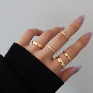 18K Gold Band Stacking Rings, 1.6mm 2mm 3mm 4mm 5mm Simple Gold Ring, Plain Rings, WaterProof rings, Gold Plated Stainless Steel Rings