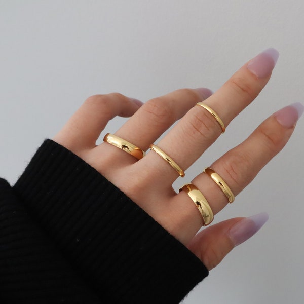 18K Gold Band Stacking Rings, 1.6mm 2mm 3mm 4mm 5mm Simple Gold Ring, Plain Rings, WaterProof rings, Gold Plated Stainless Steel Rings