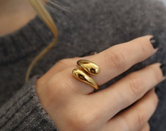 18K Gold Adjustable Dome Ring, Gold Chunky Ring, Wrap Ring, WaterProof Tarnish rings , Gold Plated Stainless Steel Rings