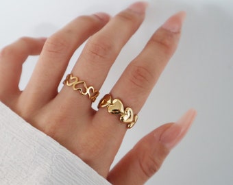 18K Gold Puffy Heart Ring, Hollow Heart Ring, Gold Dainty Ring, WaterProof Tarnish rings , Gold Plated Stainless Steel Rings, Gift for her