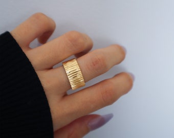 18K Gold Shimmer Band Ring, Gold Chunky Ring, WaterProof Tarnish rings , Gold Plated Stainless Steel Rings