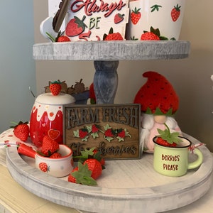 Strawberry tiered tray bundle,Summer tiered tray decor, mini mug, strawberry tiered tray decor, summer farm decor