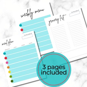 Colorful Printable Weekly Meal Planner with Menu Plan and Grocery List - Menu - Shopping List Template - Meal Prep PDF