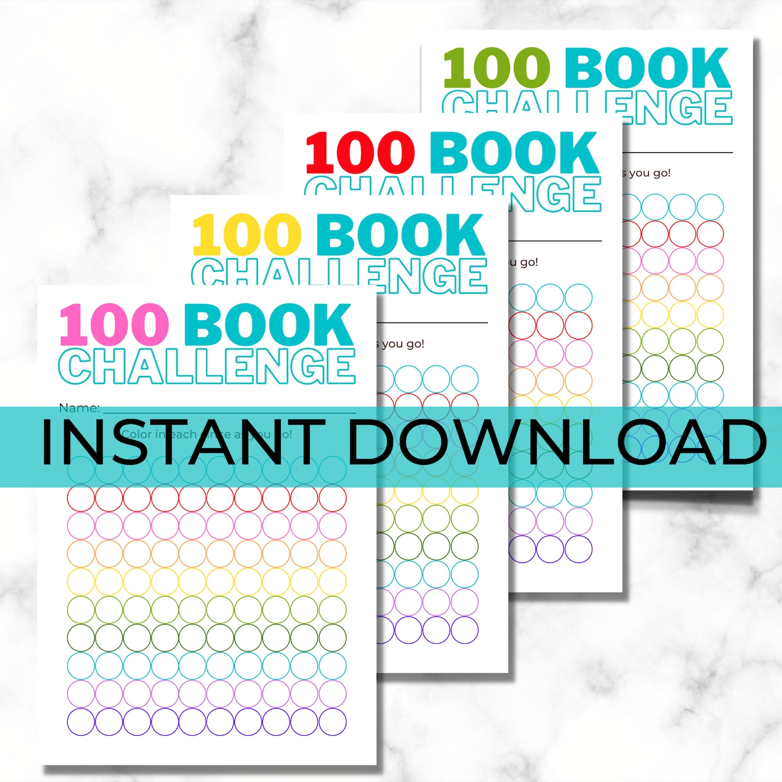 Printable 100 Book Challenge for Kids PDF Colorful Etsy