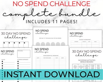 No Spend Challenge Ultimate Bundle - Instant Download - 30 Day Challenge - Budget Worksheet - Spending Tracker - Bingo Board -PDF