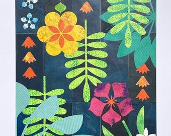 Night Jungle - Hand Printed and Assembled Collage Art