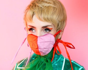 Quilted Heart Mask: ORANGE & LILAC / LARGE