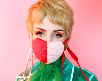 Quilted Heart Mask: PINK & RED / SMALL