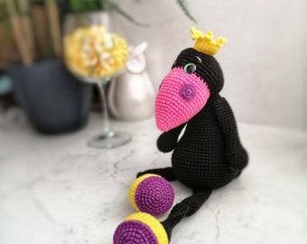 Crocheted Halloween crow bird toy. Stuffed black crow toy. Halloween party gift crow handmade gift for best friend. Funny Friend gift