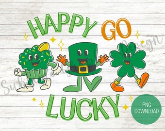 Feliz Go Lucky PNG / Día de San Patricio PNG / Feliz Go Lucky Día de San Patricio PNG / Retro Happy Go Lucky Png / Trébol Png / Trébol divertido Png