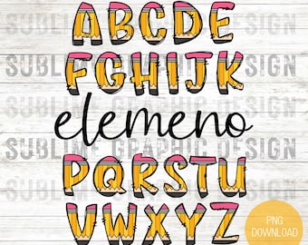 Alphabet Elemeno PNG | Teacher PNG | Preschool png | Pencil Elemeno png | ABC elemeno png | Pencil Alphabet png Sublimation