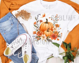 Floral Pumpkin Png, Boho Fall Pumpkin Shirt, Floral Fall png, Vintage Autumn Flowers Sublimation, Pumpkin Season Png, Boho Floral Fall png