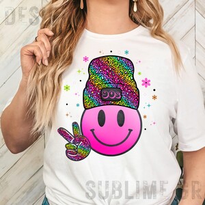 Leopard Rainbow Smile Face PNG Sublimation | 90s Smile Face PNG Sublimation | 90s Baby Smile Face Shirt | Smile Face Sublimation |Smiley PNG