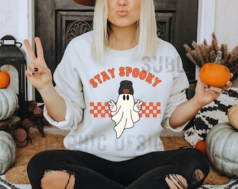 Stay Spooky PNG | Ghost PNG | Halloween PNG | Funny Halloween Ghost Png | Ghost With Hat Png | Retro Halloween Spooky Season Ghost Png