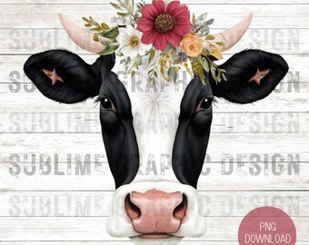 Floral Farmhouse Cow Png, Floral Png, Cow Png, Floral Cow Png, Digital Download, Cow Lover Png, Farmhouse Cow Png, Cute Cow Png, Flower
