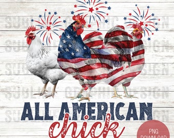 Patriotic USA Chicken PNG, Retro American 4th Of July Png, All American Chick PNG, Patriotic Png, Retro American Png, Chicken Lady Png