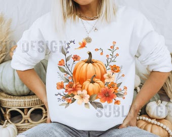 Floral Pumpkin Png, Boho Fall Pumpkin Shirt, Floral Fall png, Vintage Autumn Flowers Sublimation, Pumpkin Season Png, Boho Floral Fall png