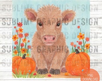 Cute fall highland Cow png, Halloween Spooky Season png, Autumn Cow Shirt png, Pumpkin Floral sublimation, Fall Pumpkin png, Cow Lover png