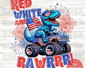 American Flag PNG,Dinosaur PNG, Kids 4th of July PNG, Patriotic Png for Boys, Red White and Rawr Shirt Design, Sublimation Designs Downloads