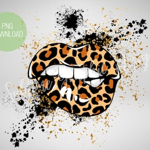 Cheetah Lips Sublimation PNG Design | Biting Lips PNG | Digital File For Sublimation | Sublimation Design Lips | Leopard Print Lips