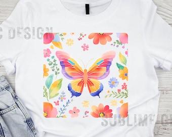 Watercolor Butterfly PNG Sublimation Design, Rainbow Butterfly PNG Sublimation File, Butterfly PNG File, Floral Watercolor Butterflies