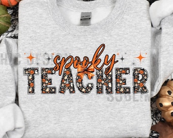 Spooky Teacher Png, Halloween Png, Coquette Bow Png, Spooky vibes Png, Retro Halloween Png, Fall Png, Halloween Shirt Sublimation Designs