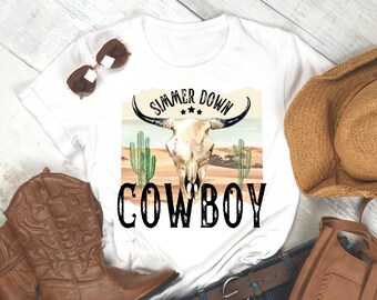 Simmer Down Cowboy PNG For Sublimation | Cowboy PNG Sublimation File | Rodeo PNG | Cowgirl Png | Boho Cowboy Png | Bull Skull Png | Retro