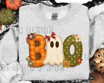 Boo Ghost PNG, Floral Halloween Ghost Design, Sublimation Digital File, Scrapbook Ghost PNG, Patchwork Ghost PNG, Boo Ghost Sublimation
