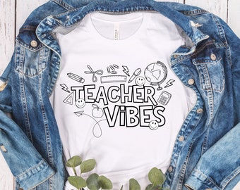 Teacher Vibes PNG | Teacher Png Sublimation | School Supplies PNG | Teacher Shirt PNG Sublimation Design Download For Sublimation | Teacher