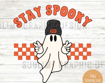 Stay Spooky PNG | Ghost PNG | Halloween PNG | Funny Halloween Ghost Png | Ghost With Hat Png | Retro Halloween Spooky Season Ghost Png