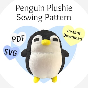 Padrão de costura Penguin Plushie (PDF, SVG) com instruções