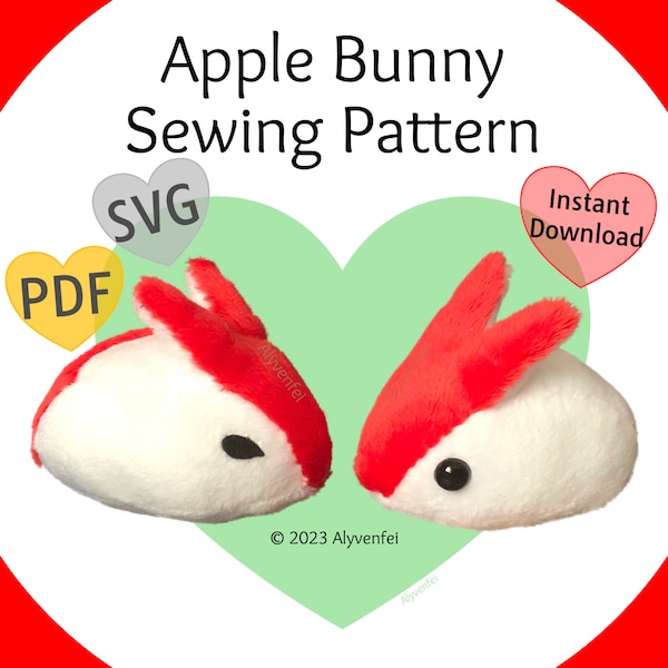 Apple Bunny Plushie Sewing Pattern (PDF, SVG) with Instructions