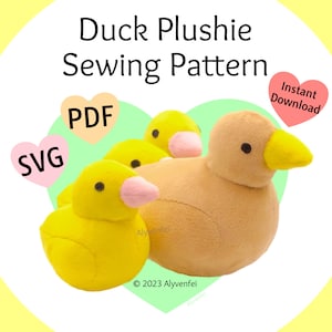 Patrón de costura Duck Plushie (PDF, SVG)- ¡Con patito extra! e instrucciones