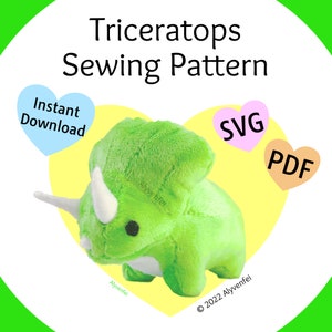 Triceratops Dinosaur Plushie Sewing Pattern (PDF, SVG) with Instructions