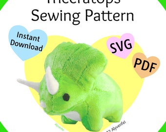 Triceratops Dinosaur Plushie Sewing Pattern (PDF, SVG) with Instructions