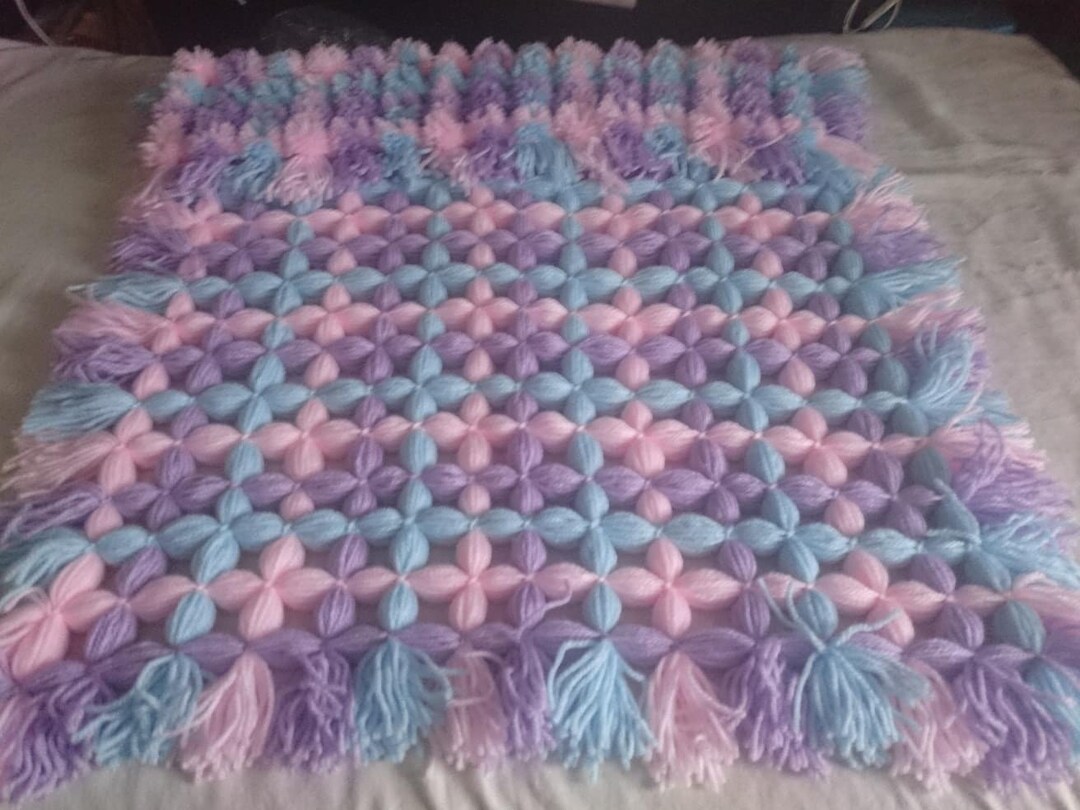 Hand Knitted Pom Pom Baby Blankets Etsy