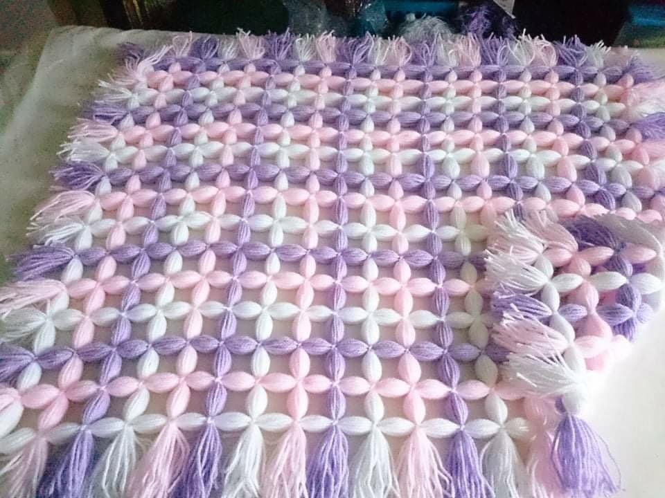 Hand Knitted Pom Pom Baby Blankets Etsy UK