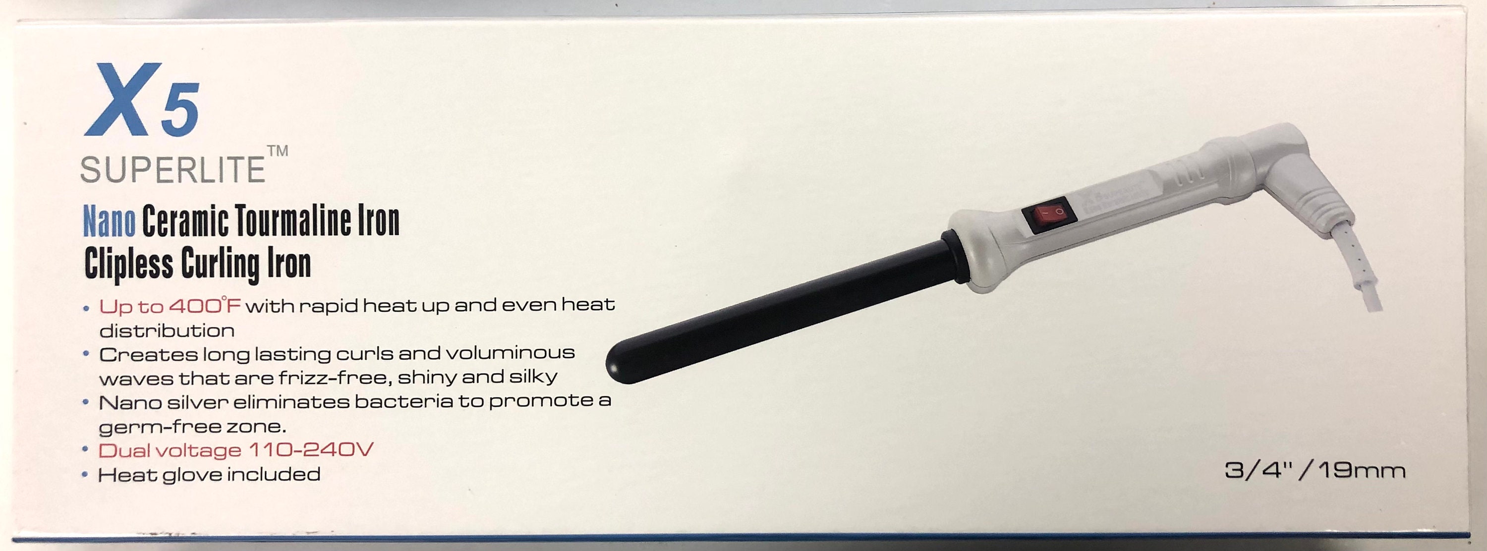 X5 Superlite Nano Ceramic Tourmaline Clipless Curling Iron 1 1 4