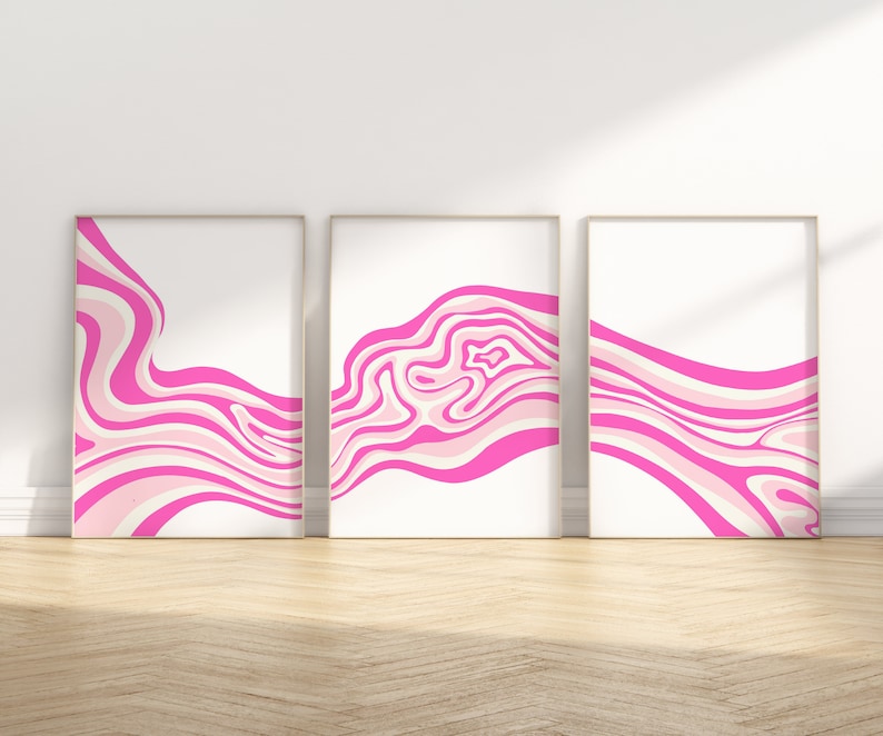 Hot Pink Wall Art Print Set of 3 Preppy Aesthetic Wall Etsy