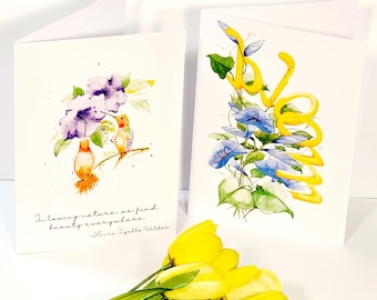 Floral Inspiration Greeting Cards Set of 5 from Original Art by Tamara Lion.