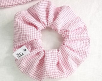 Scrunchie Seersucker rosa weiß fein kariert groß | Italien Vibes Haargummi Accessoire